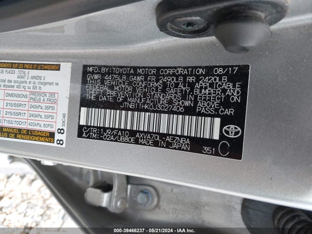 Toyota CAMRY LE 2018 JTNB11HK0J3027406 Image 9