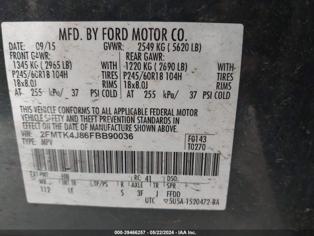 Ford EDGE SEL 2015 2FMTK4J86FBB90036 Image 9