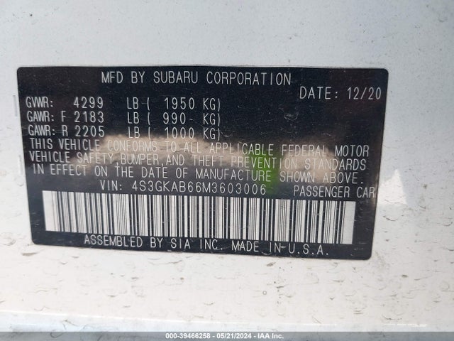 Subaru IMPREZA SEDAN 2021 4S3GKAB66M3603006 Image 9