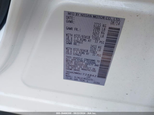 Nissan Pathfinder Sl 2014 5N1AR2MM0EC724842 Image 9