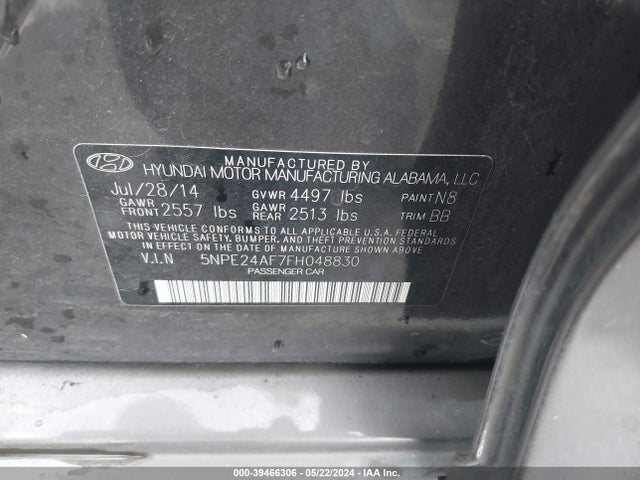 Hyundai SONATA SE 2015 5NPE24AF7FH048830 Image 9