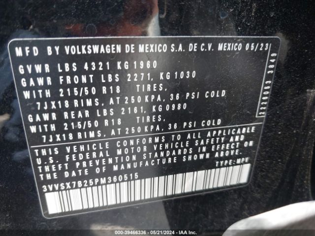 3VVSX7B25PM360515 Volkswagen Taos 1.5t Se