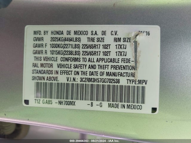 Honda CR-V EX 2016 3CZRM3H57GG702538 Image 9