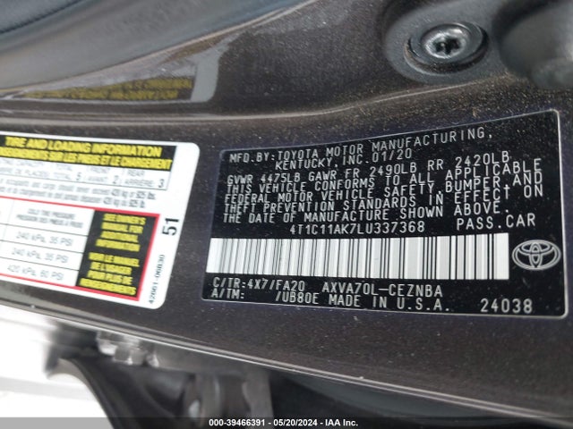 Toyota CAMRY LE 2020 4T1C11AK7LU337368 Image 9