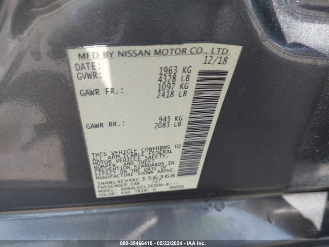 Nissan Altima 2.5 Sr 2019 1N4BL4CV4KC156368 Image 9
