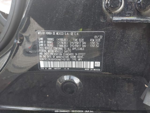3CZRU6H56NM749186 Honda Hr-v Awd Ex