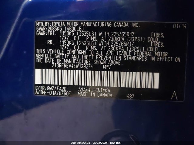 Toyota Rav4 Xle 2014 2T3RFREV4EW139274 Image 9