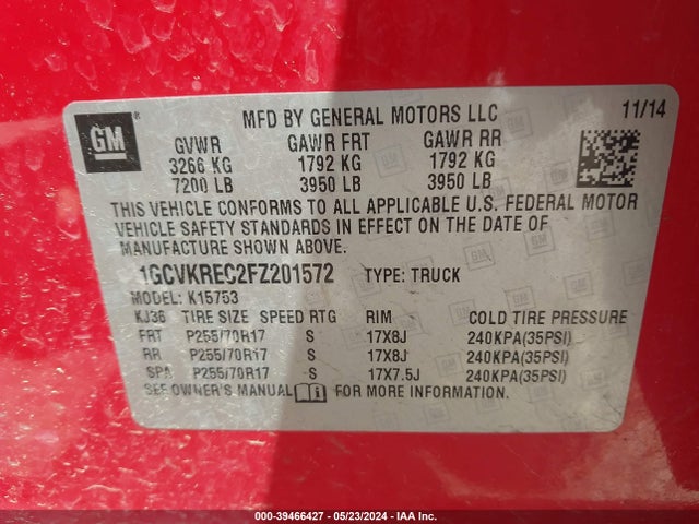 Chevrolet Silverado 1500 1lt 2015 1GCVKREC2FZ201572 Image 9