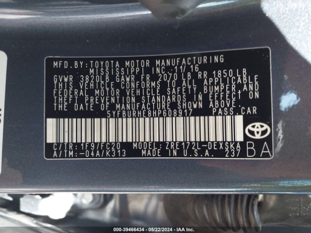 5YFBURHE8HP608917 Toyota COROLLA SE