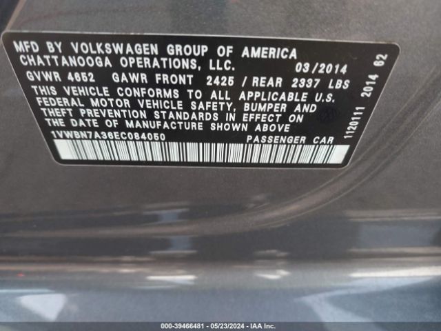 1VWBN7A36EC084050 Volkswagen Passat 2.0l Tdi Se