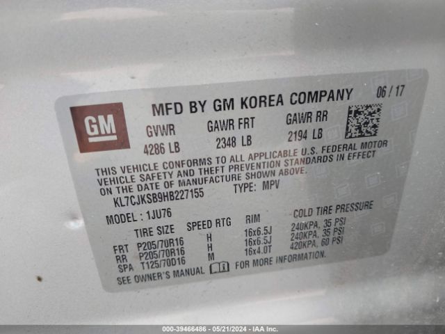 KL7CJKSB9HB227155 Chevrolet TRAX LS