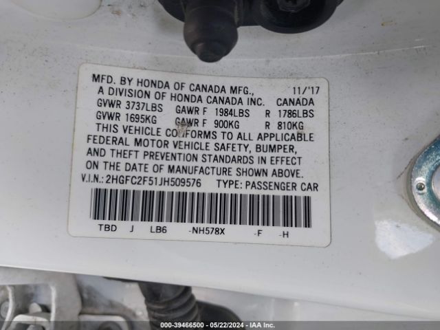 2HGFC2F51JH509576 Honda Civic Lx