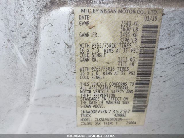 1N6AD0EV5KN735797 Nissan Frontier Pro-4x