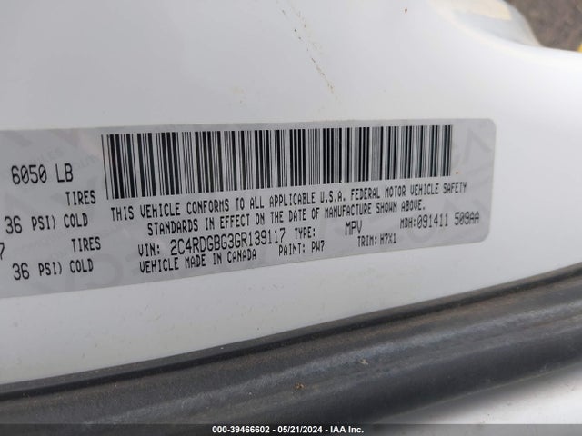 2C4RDGBG3GR139117 Dodge Grand Caravan Se