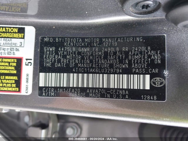 Toyota CAMRY LE 2020 4T1C11AK6LU329794 Image 9