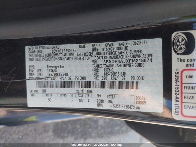 Ford FIESTA S 2015 3FADP4AJXFM218874 Image 9