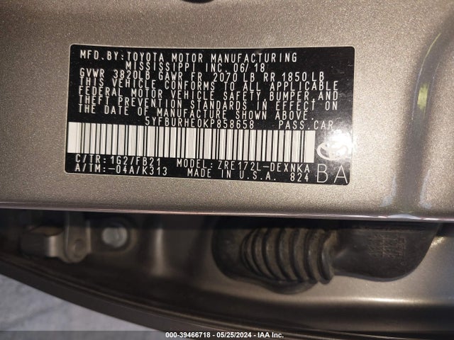 Toyota COROLLA LE 2019 5YFBURHE0KP858658 Image 9