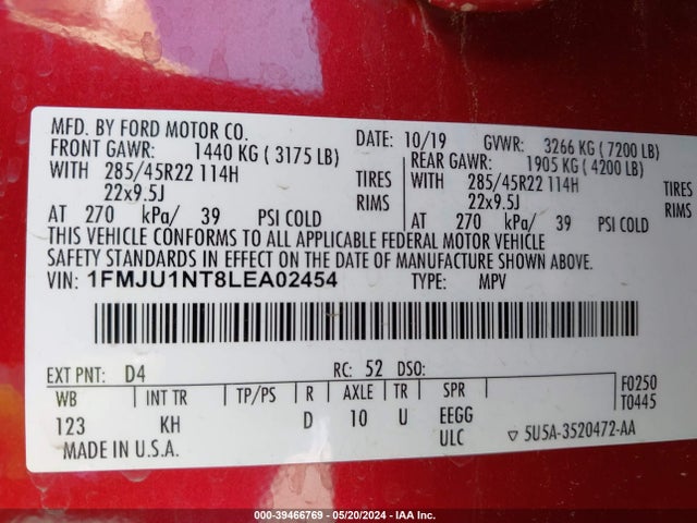 Ford Expedition King Ranch 2020 1FMJU1NT8LEA02454 Image 9