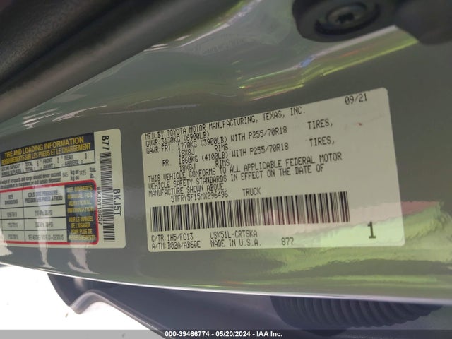 Toyota Tundra Sr5 2021 5TFRY5F15MX296496 Image 9