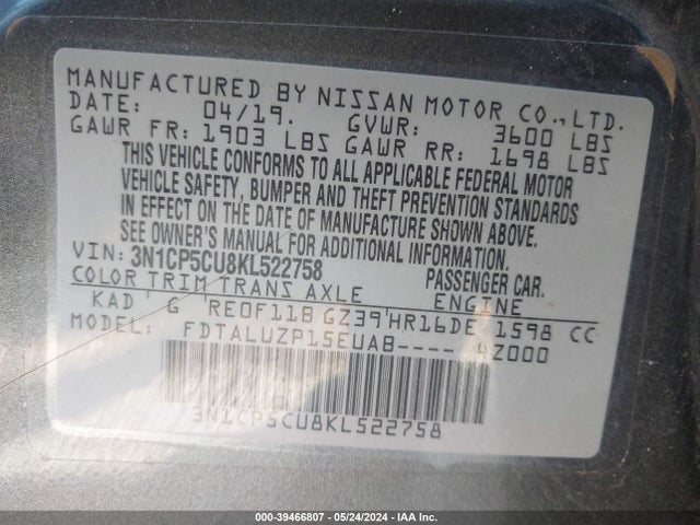 Nissan KICKS SR 2019 3N1CP5CU8KL522758 Image 9