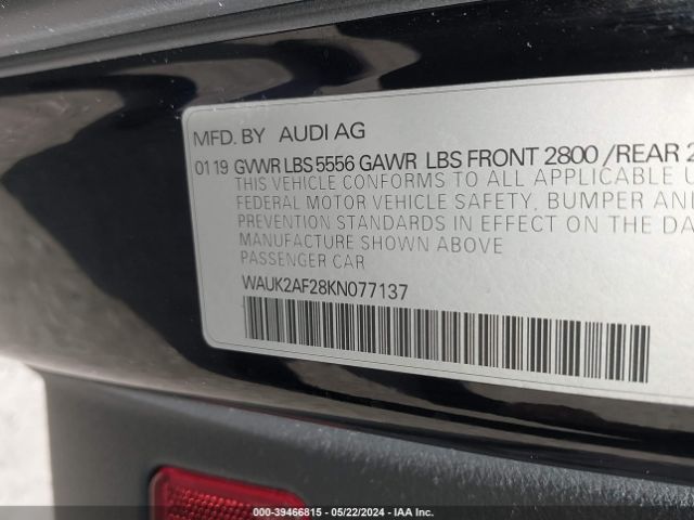 WAUK2AF28KN077137 Audi A6 55 Premium