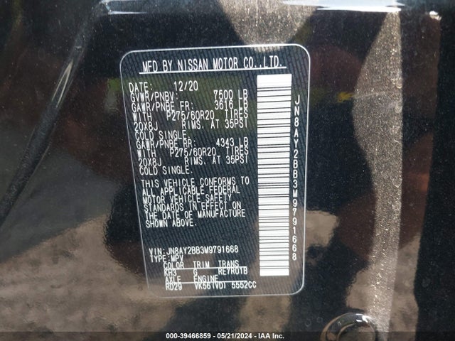 Nissan Armada Sl 4wd 2021 JN8AY2BB3M9791668 Image 9
