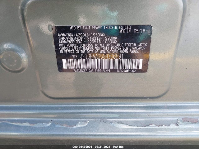 Subaru Impreza 2.0i 2016 JF1GPAA65GH306891 Image 9