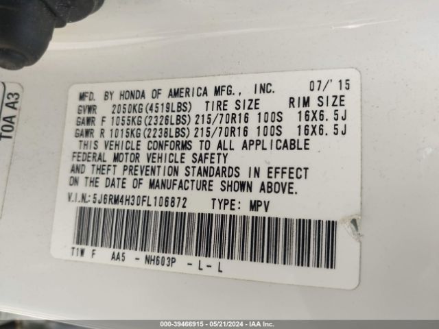 5J6RM4H30FL106872 Honda CR-V LX