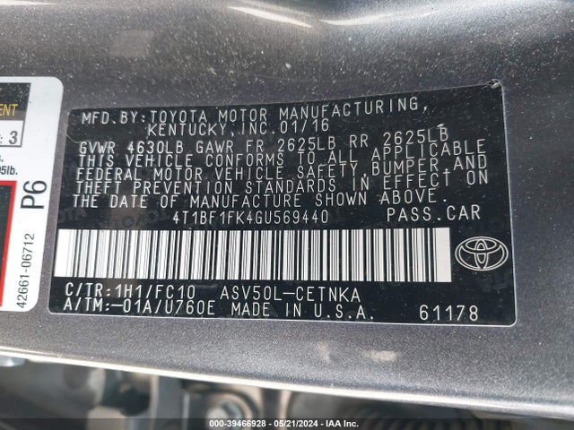 Toyota CAMRY LE 2016 4T1BF1FK4GU569440 Image 9
