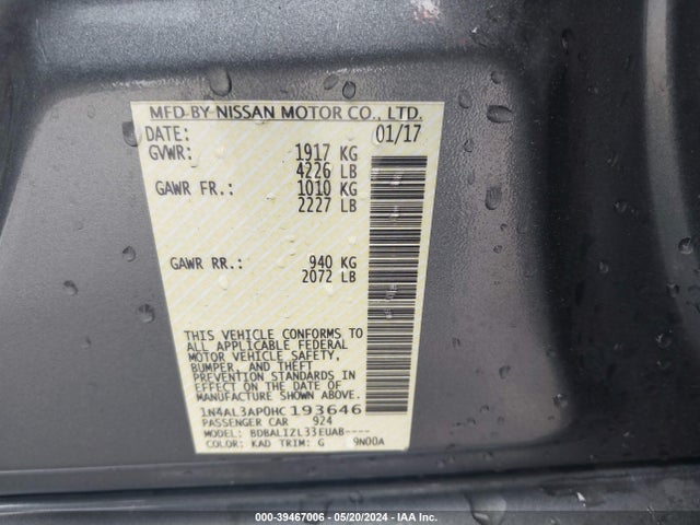 Nissan Altima 2.5 Sv 2017 1N4AL3AP0HC193646 Image 9