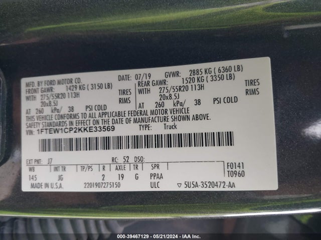 Ford F-150 Xl 2019 1FTEW1CP2KKE33569 Image 9