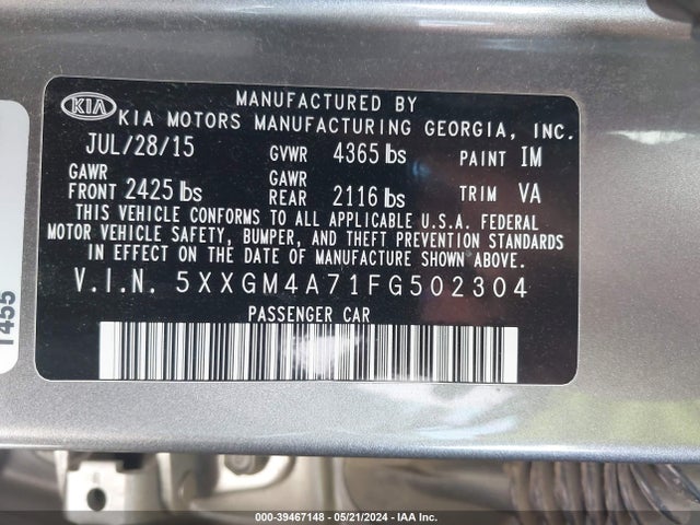 KIA Optima Lx 2015 5XXGM4A71FG502304 Image 9