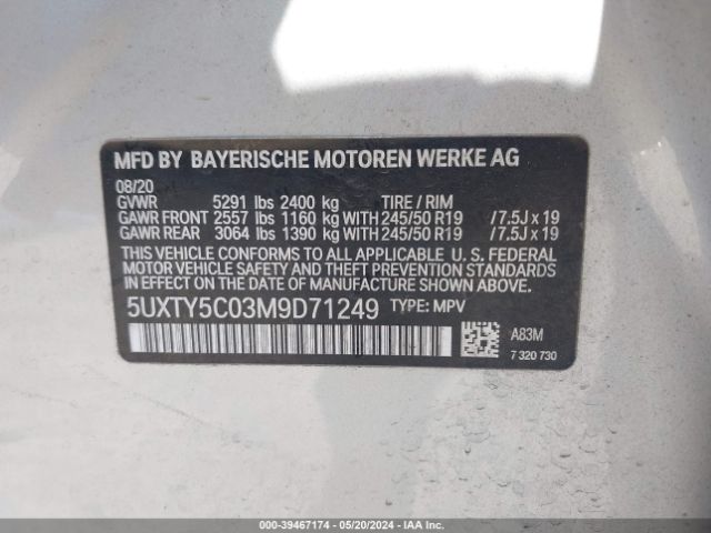 5UXTY5C03M9D71249 BMW X3 Xdrive30i