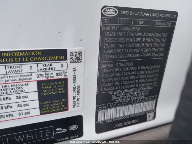 SALWG2RV4JA698553 Land Rover Range Rover Sport Se