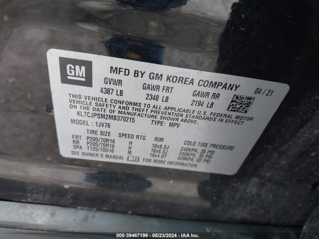 Chevrolet Trax Awd Lt 2021 KL7CJPSM2MB370215 Image 9