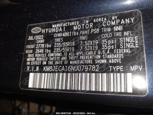 2022 HYUNDAI TUCSON HYBRID KM8JECA16NU079782 Photo 8