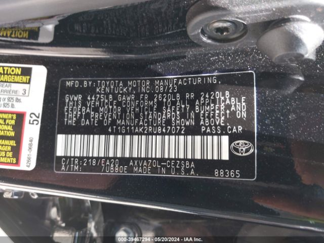 4T1G11AK2RU847072 Toyota CAMRY SE