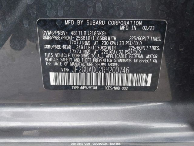 JF2GUADC2RH200746 Subaru Crosstrek Premium