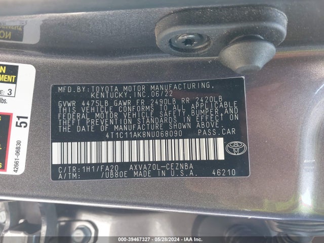 Toyota CAMRY LE 2022 4T1C11AK8NU068090 Image 9
