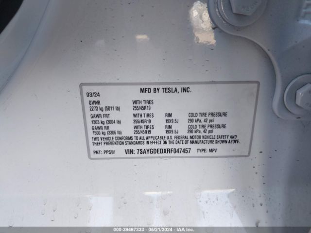 7SAYGDEDXRF047457 Tesla Model Y Rwd