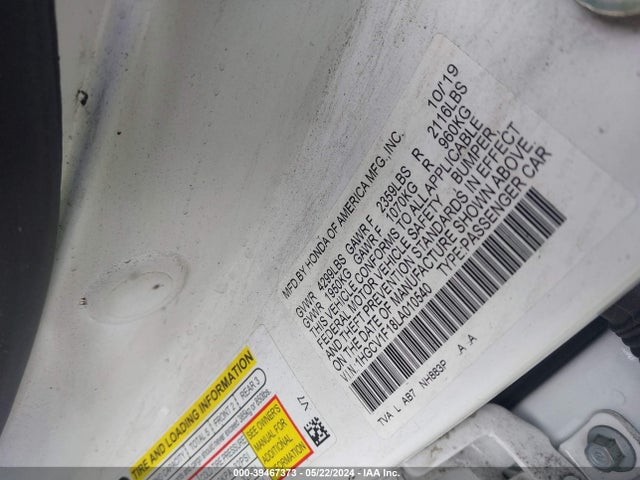 Honda ACCORD LX 2020 1HGCV1F18LA010540 Image 9