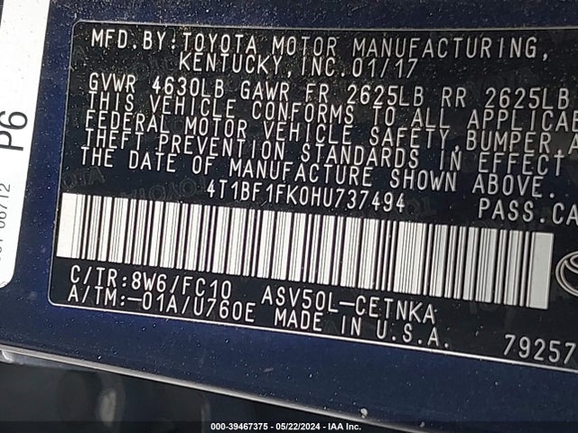 Toyota CAMRY LE 2017 4T1BF1FK0HU737494 Image 9
