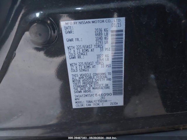 Nissan ROGUE S 2015 5N1AT2MT5FC846090 Image 9