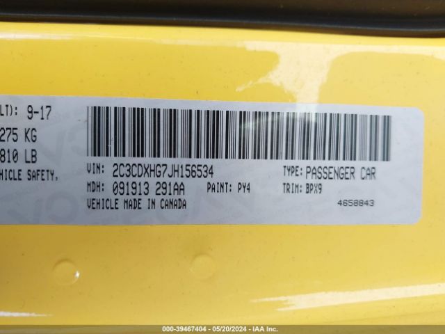 2C3CDXHG7JH156534 Dodge Charger Sxt Plus Rwd