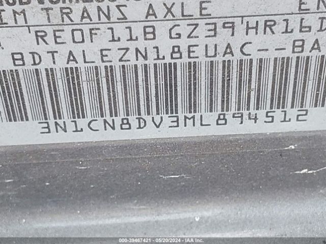 3N1CN8DV3ML894512 Nissan Versa S Xtronic Cvt