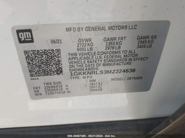 1GKKNRLS3MZ224638 GMC Acadia Awd Sle