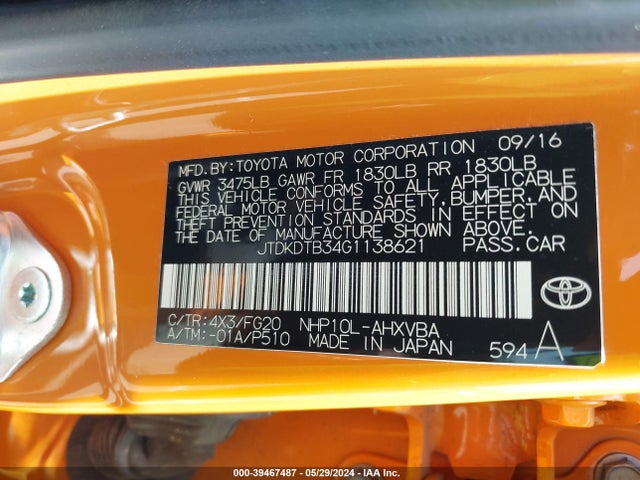 Toyota Prius C Two 2016 JTDKDTB34G1138621 Image 9