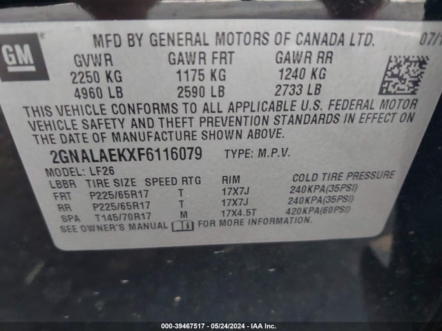 Chevrolet EQUINOX LS 2015 2GNALAEKXF6116079 Image 9