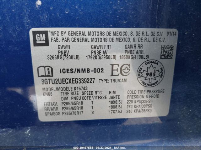 3GTU2UECXEG339227 GMC Sierra 1500 Sle