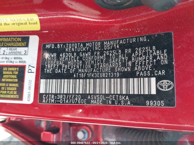 Toyota CAMRY SE 2014 4T1BF1FK3EU821319 Image 9